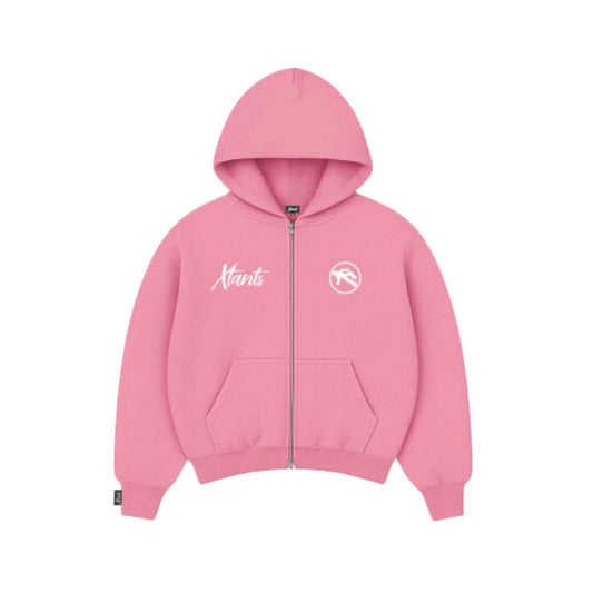 XTANTS ZIP UP HOODIE - PINK AND WHITE
